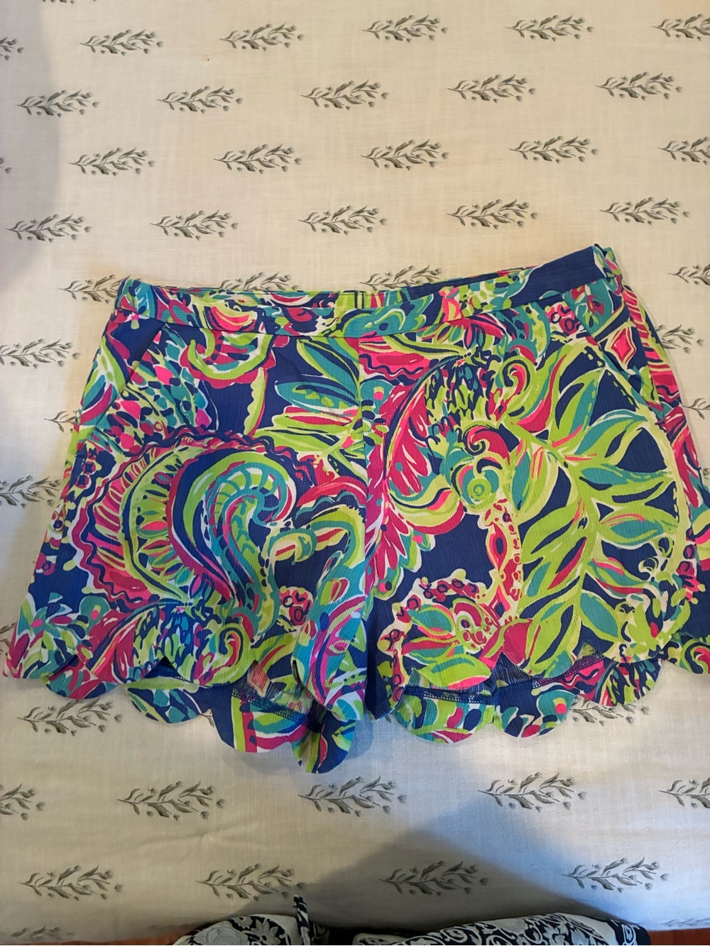 Lilly Pulitzer Neon Paisley Scallop Hem Shorts - Blue, Pink, Green